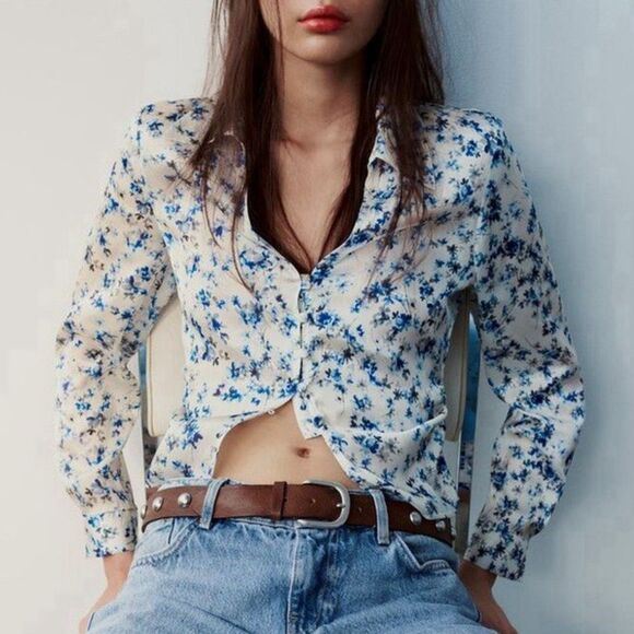 Zara Tops - Zara Floral Button-Up Blouse